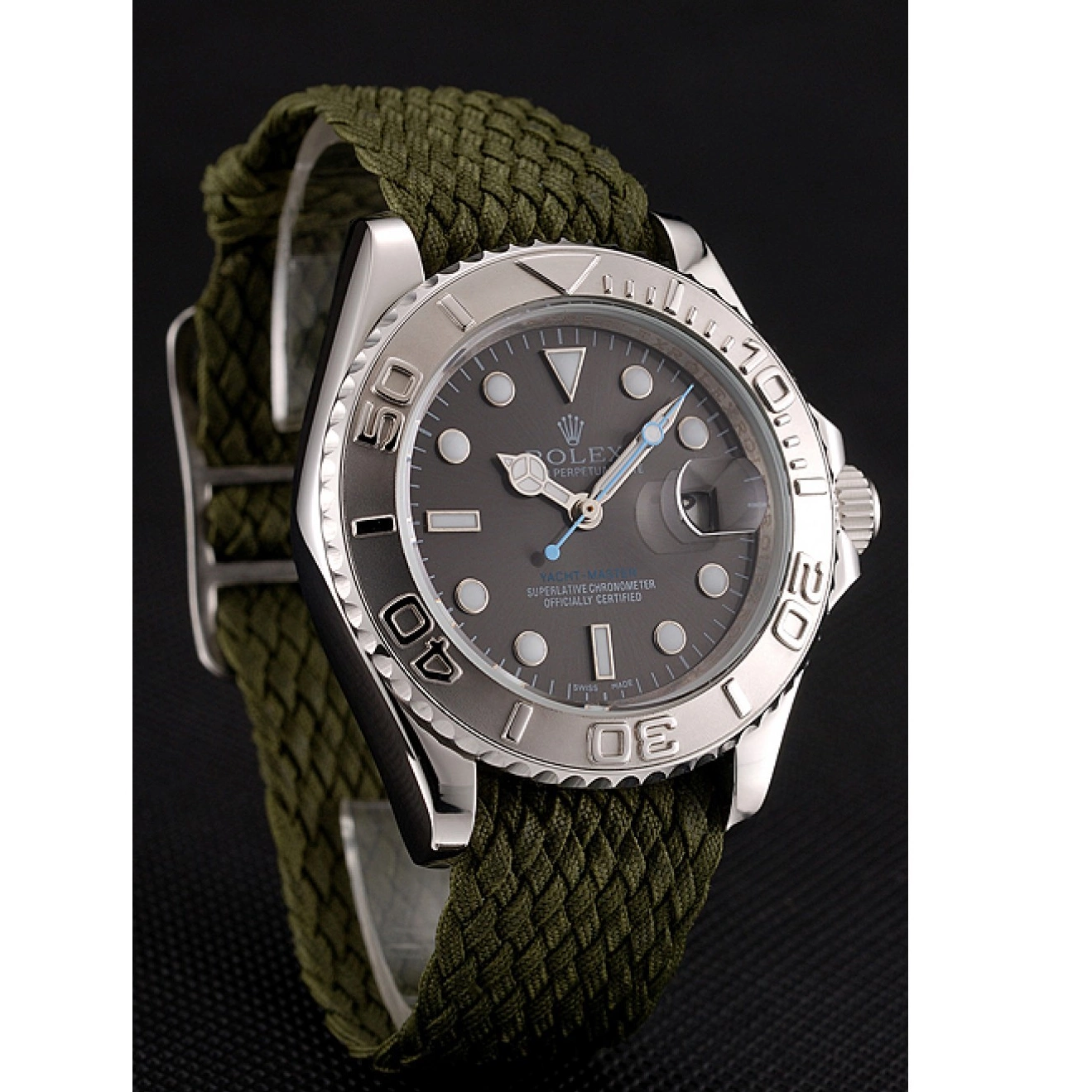 Aaa fake watches Dial Master Yacht Green Fabric Green Bracelet Rolex 1453869 0612